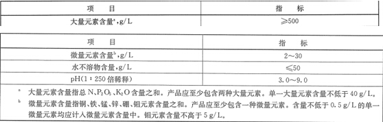 大量元素水溶性肥料(微量元素型)液體技術(shù)指標(biāo)要求